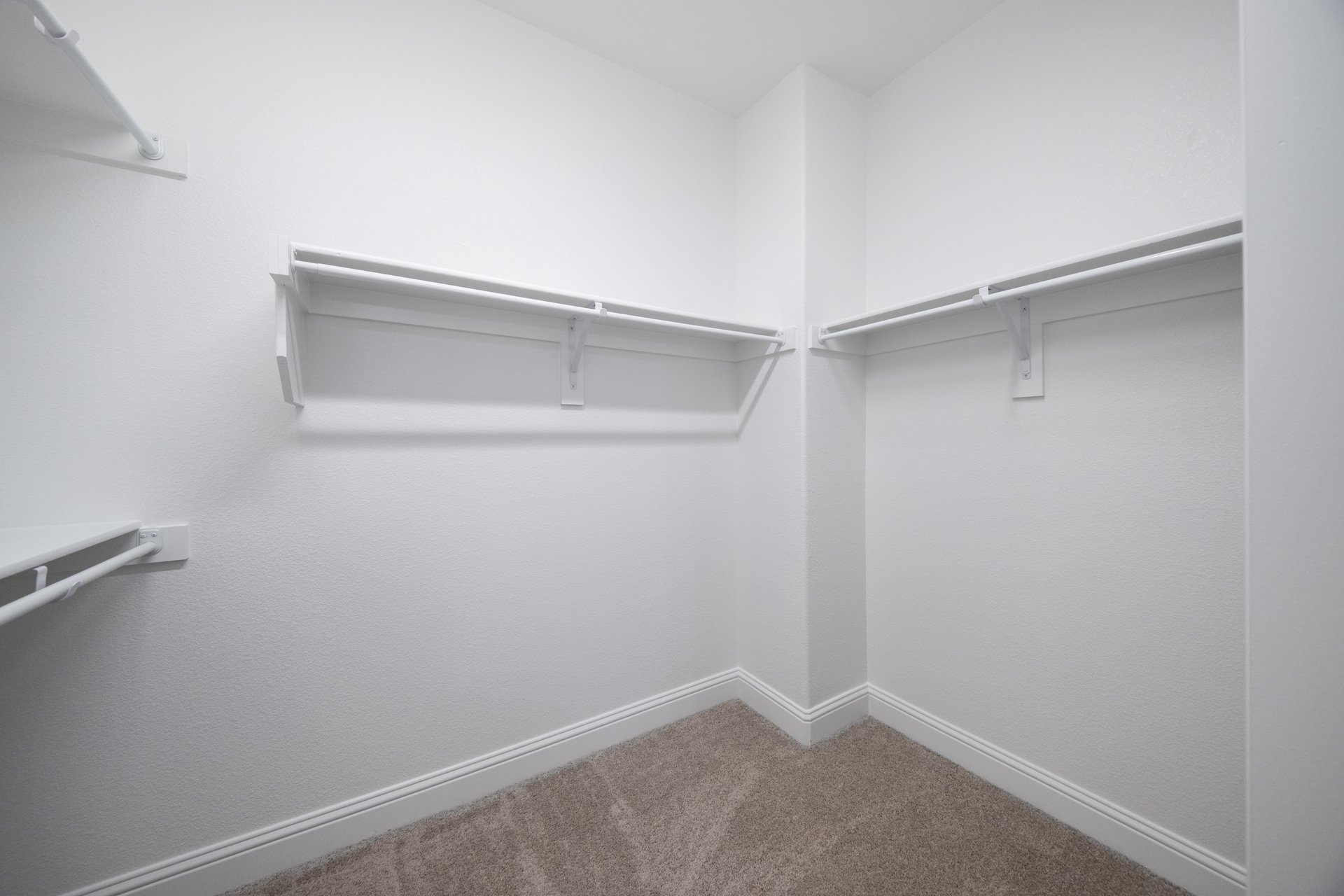 closet with hanging racks and carpet 