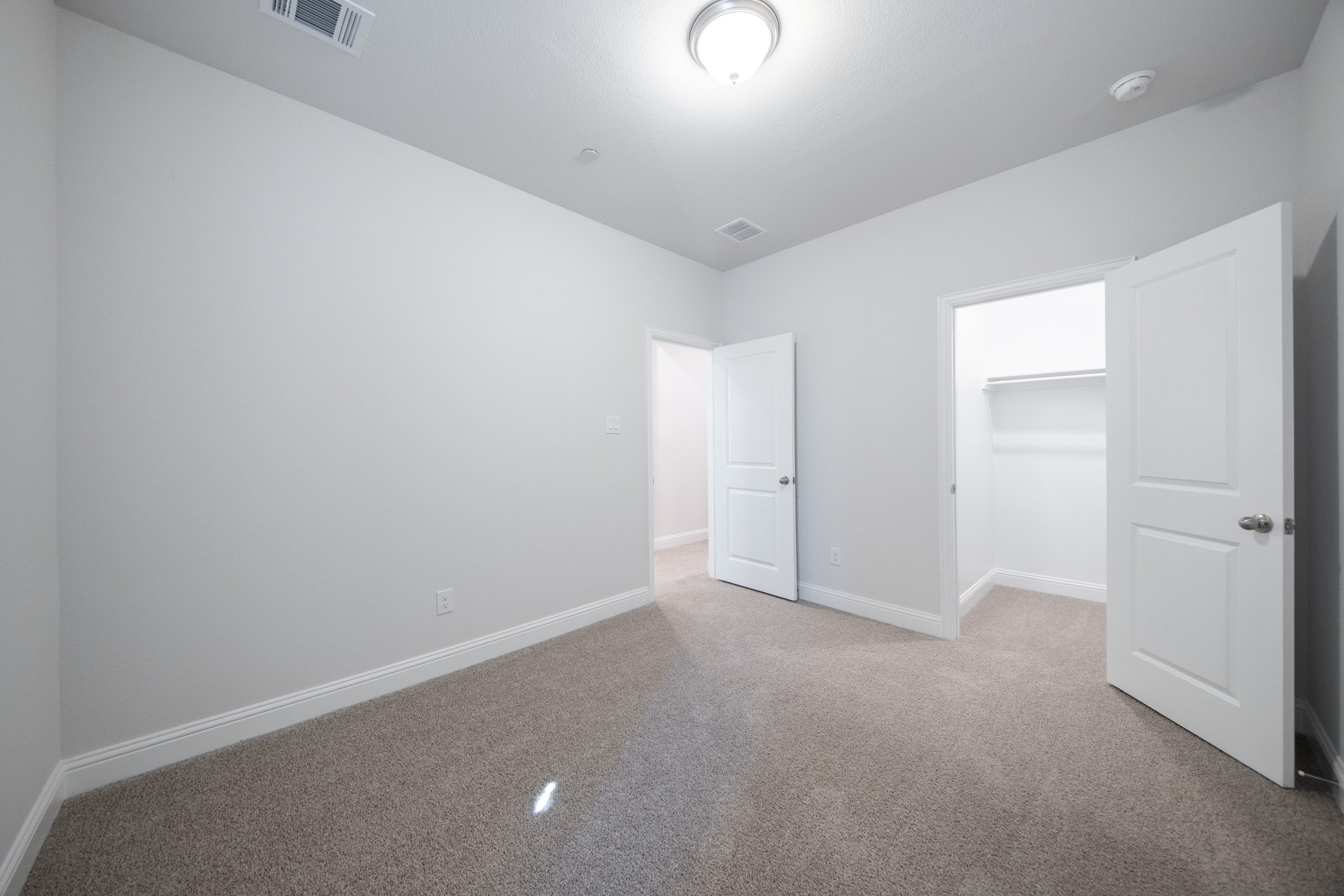 guest bedroom with carpet and walk-in closet